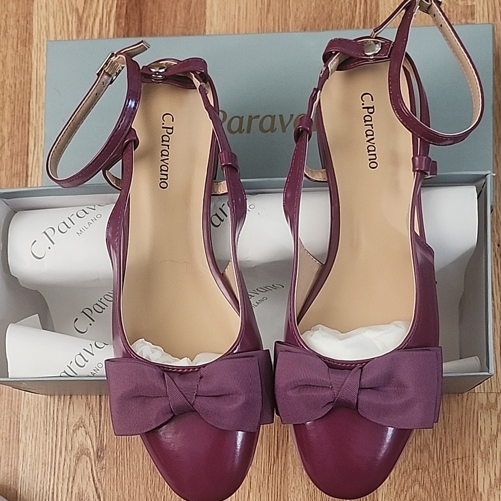 C.Paravano Women's Purple Bow Flats NIB Size 38 (8)